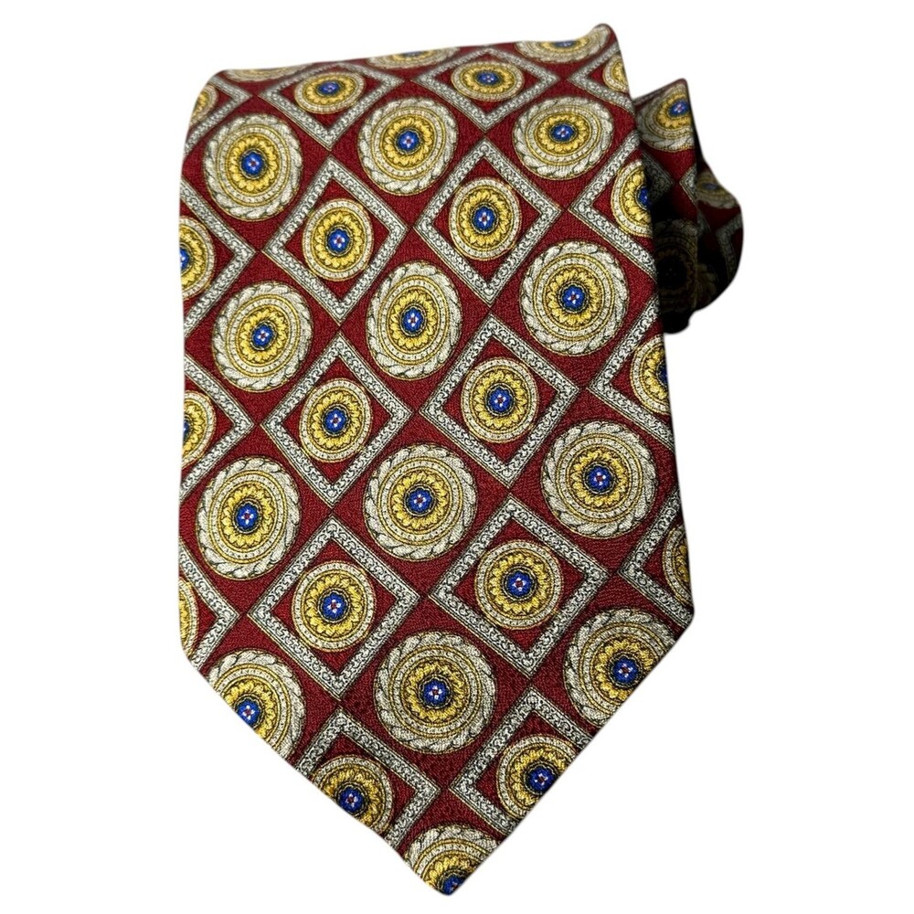 Valentino Vintage Handmade Italy 100% Silk‎ Tie Geometric Wide Designer Logo